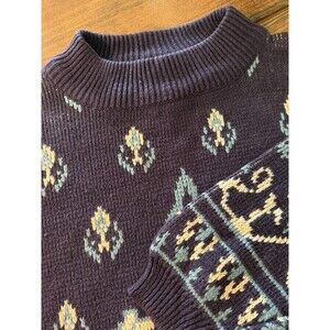 Vintage Vanderbilt Sweater Womens Medium Blue Mock Neck Pullover Fair Isle Knit